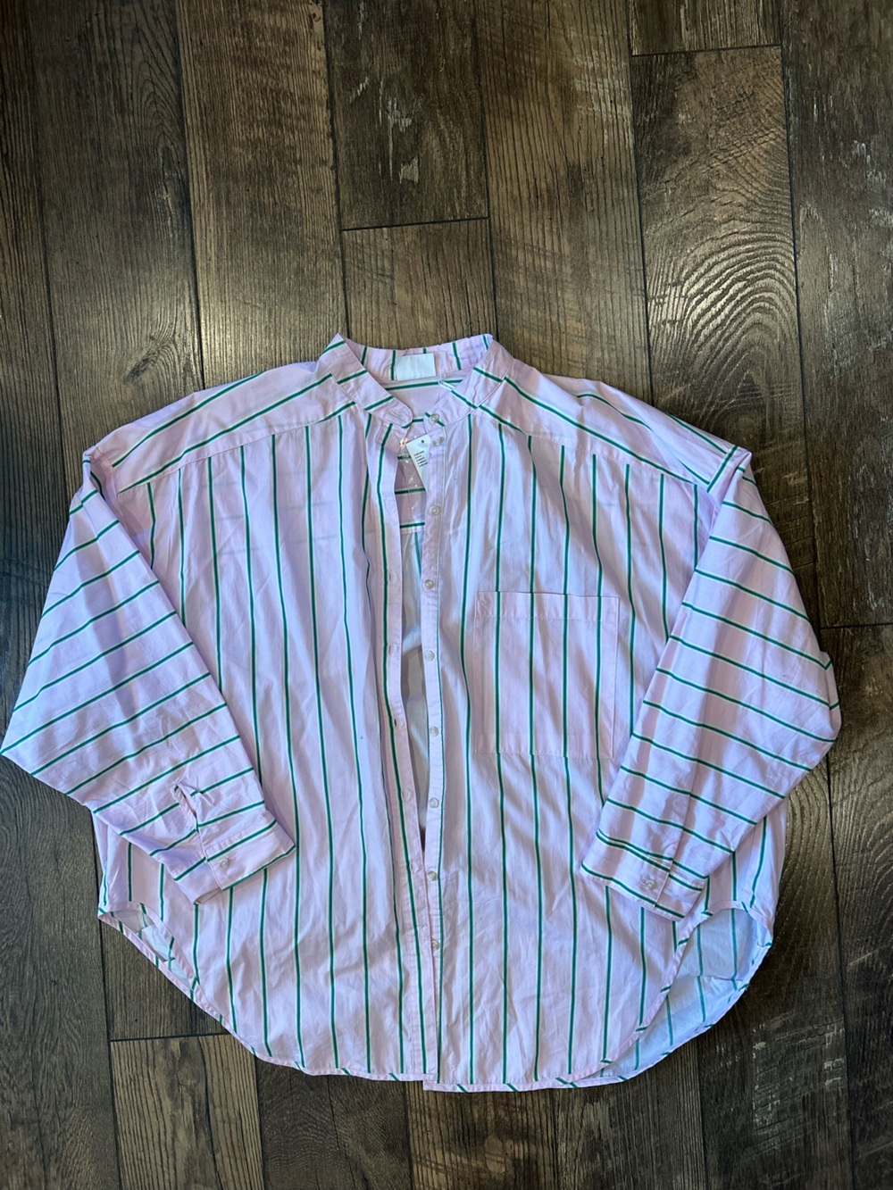 Urban Outfitters Pink Button-Down Shirt with Green Stripes